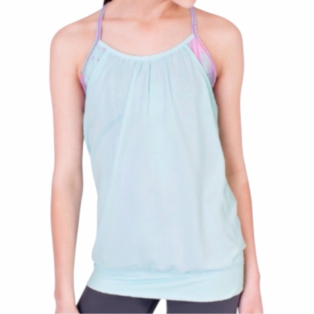 Ivivva Lululemon Teal Blue Double Dutch Tank Top Shirt Girls size 12
